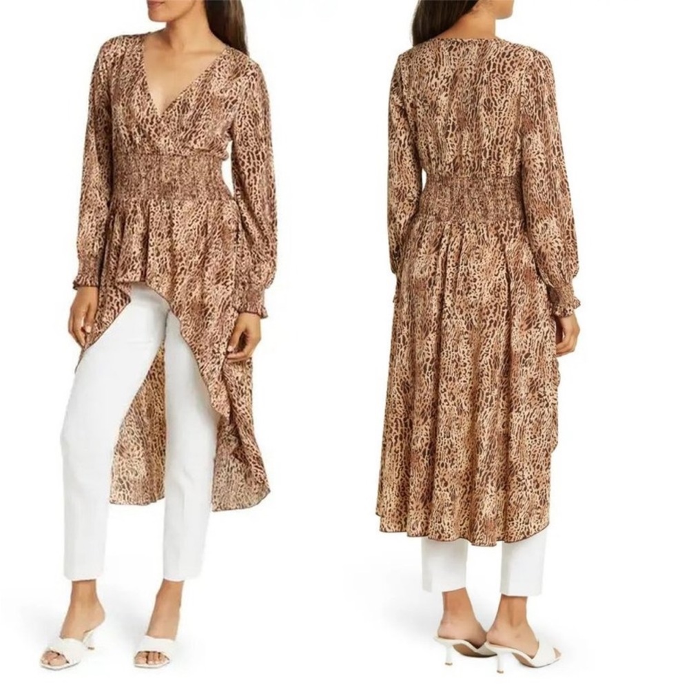 Patrizia Luca Brown Leopard-Print High-Low Tunic Dress